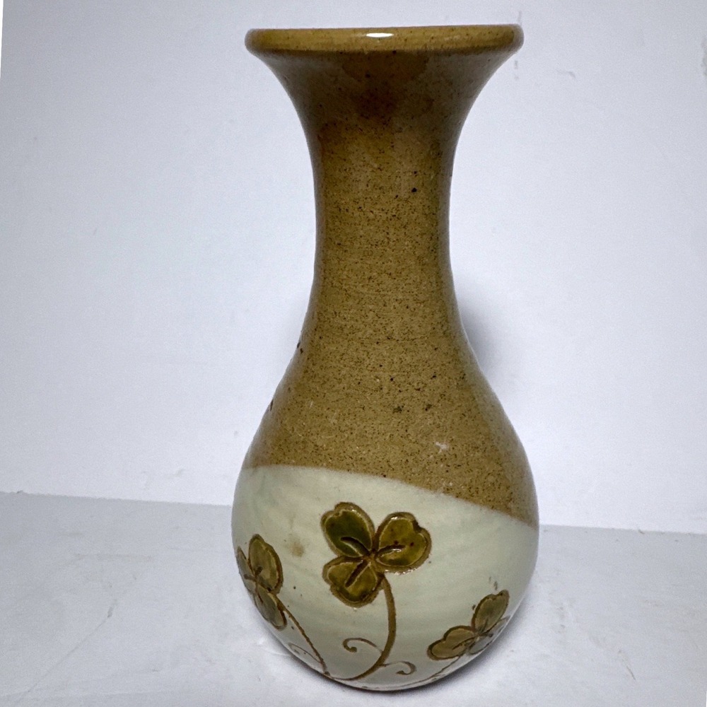Vintage Irish Studio Pottery Vase Shamrock Clover Stoneware‎ 6.5"  Aster Ireland